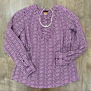 Lucy Gingham Smocked Waist Henley Tunic Shirt L